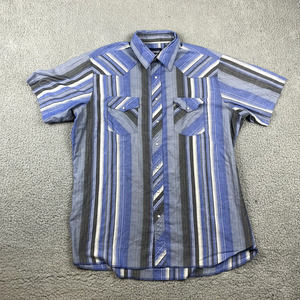 Wrangler Western Shirt Short Sleeve Pearl Snap Men's XLT Blue White Striped